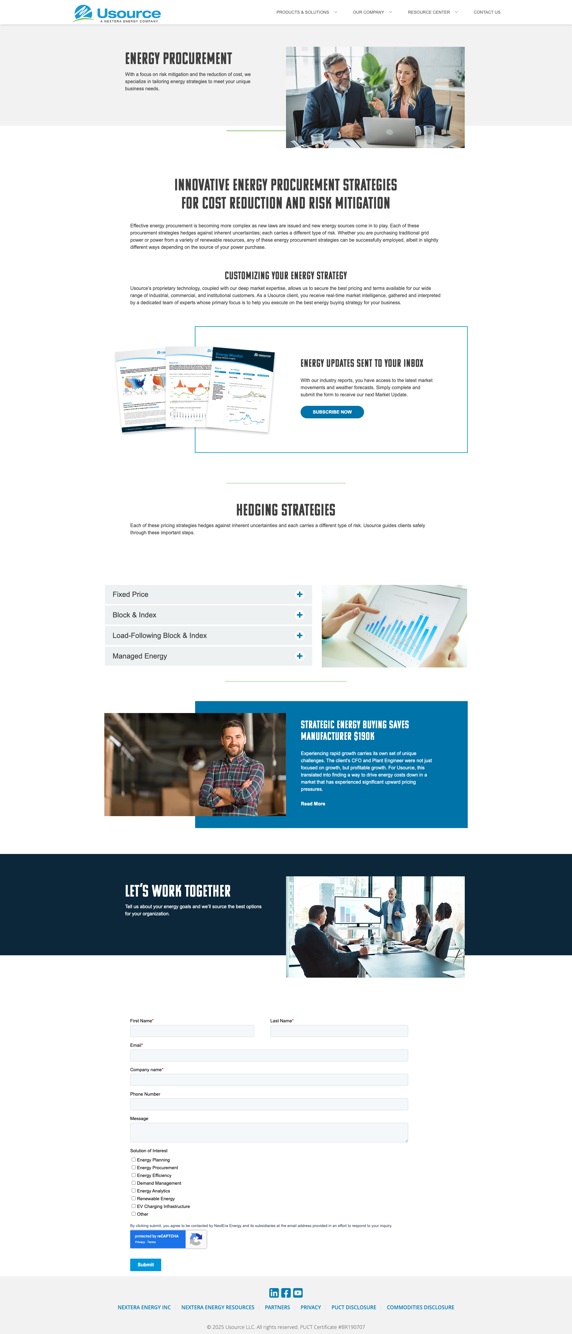 Usource Energy - Energy Procurement page